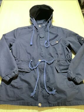 Paul Jones Women's Military Style Jacket Large Navy Blue Hooded Cargo Anorak